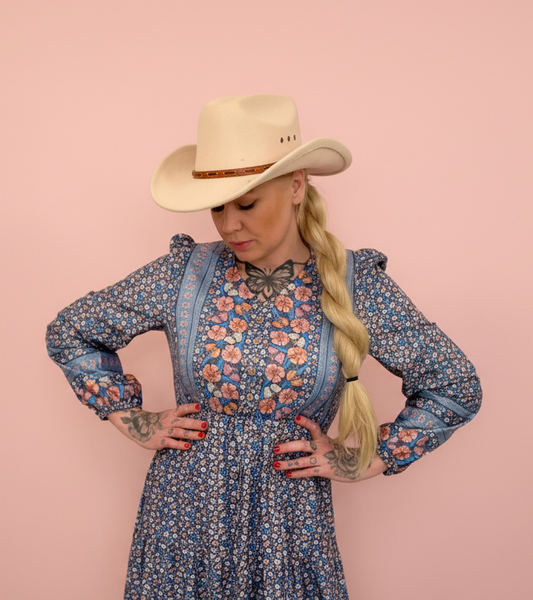 rebell boho western Texas grace långklänning blåa toner