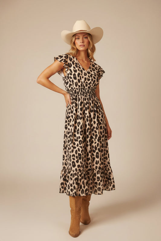 rebell boho western sweettexas långklänning leopard