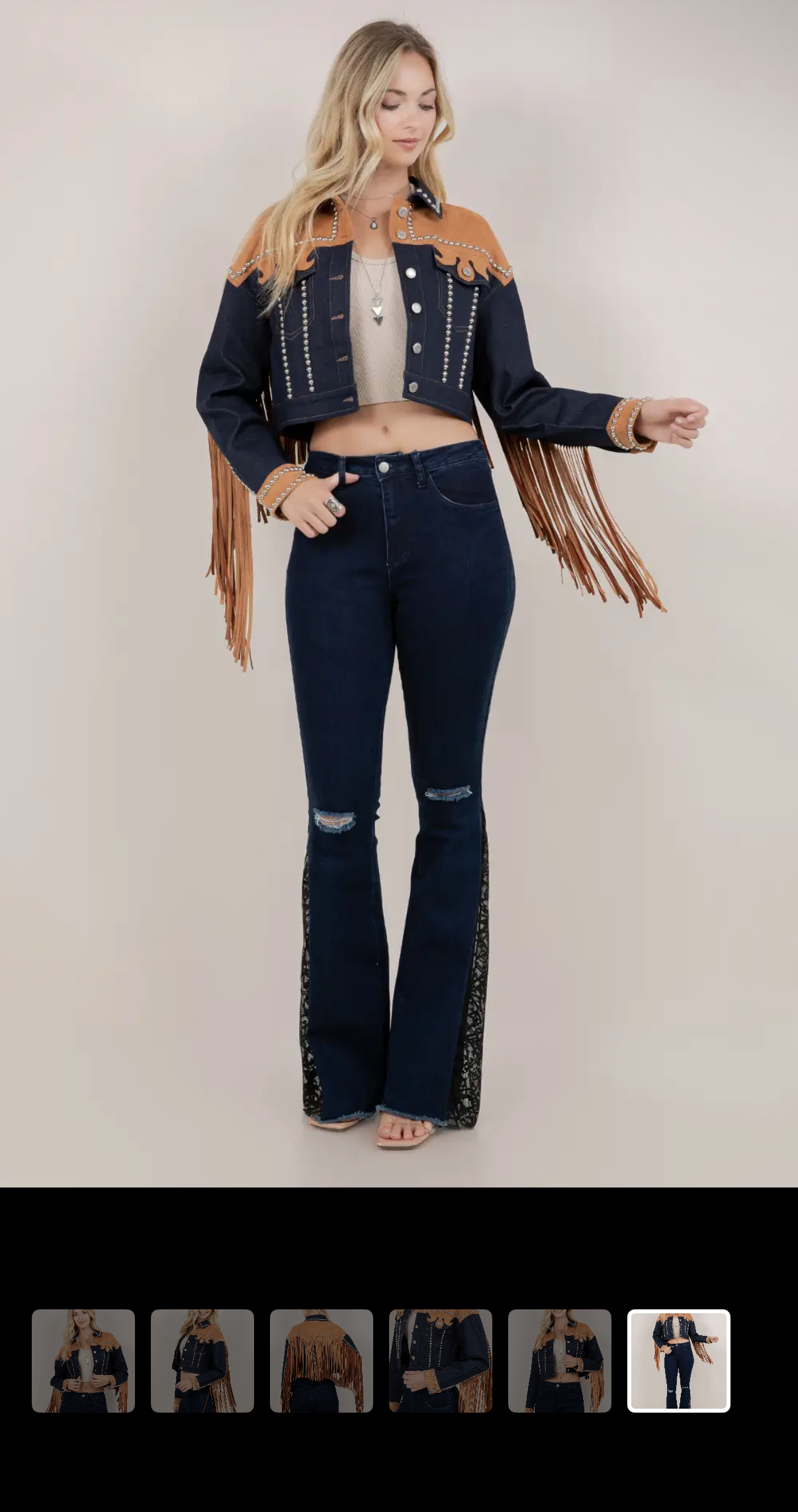 Rebell fransjacka denim & brun usa