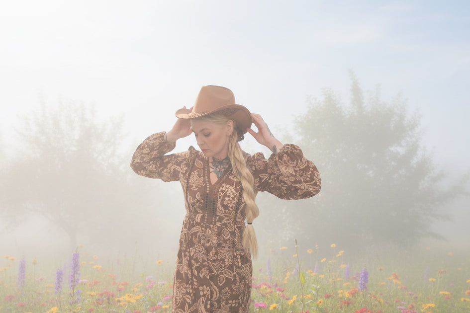 rebell boho western dessert grace långklänning bruna  toner