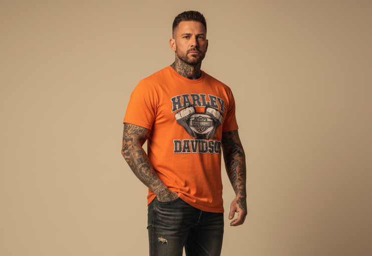Harley Davidson motorcykel  tshirt   Orange   L   unisex