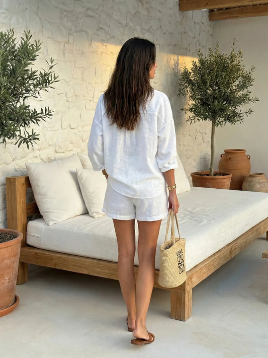 rebell boho western boho bomull short & skjorta  vit onesize