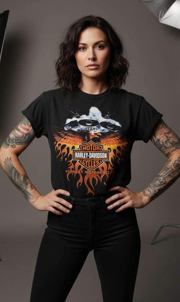 Harley Davidson motorcykel  tshirt  svart small /medium unisex