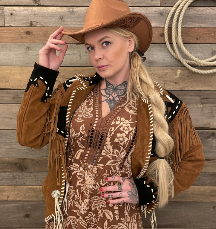 rebell boho western dessert grace långklänning bruna  toner