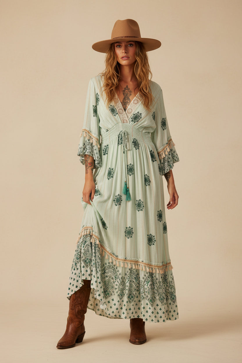 rebell boho western Green dream Texas dream klänning flexfit fits all