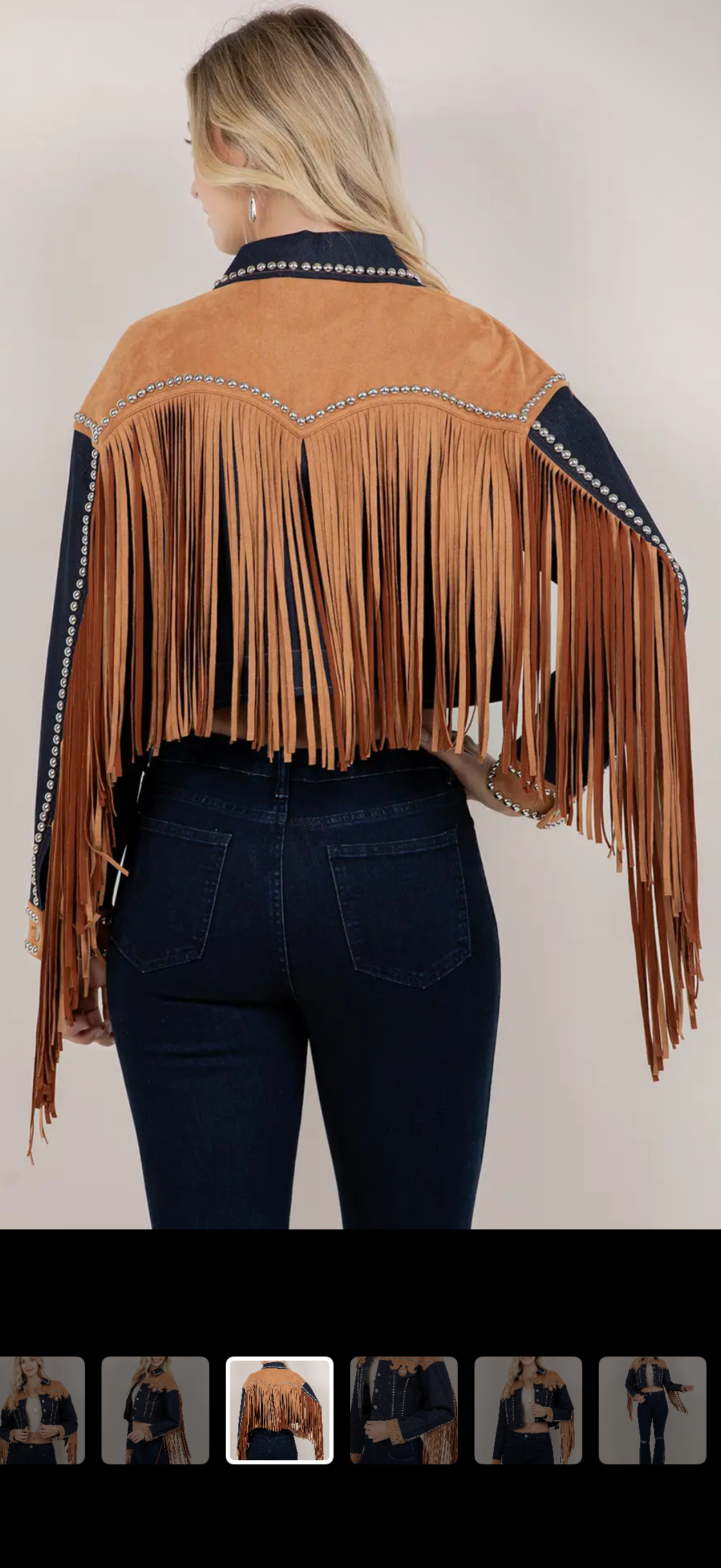 Rebell fransjacka denim & brun usa