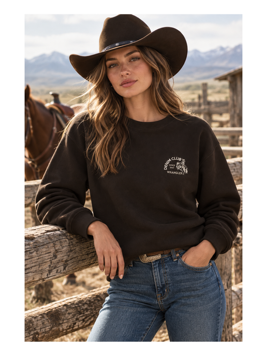 Wrangler grapich cowboy print brun tjocktröja