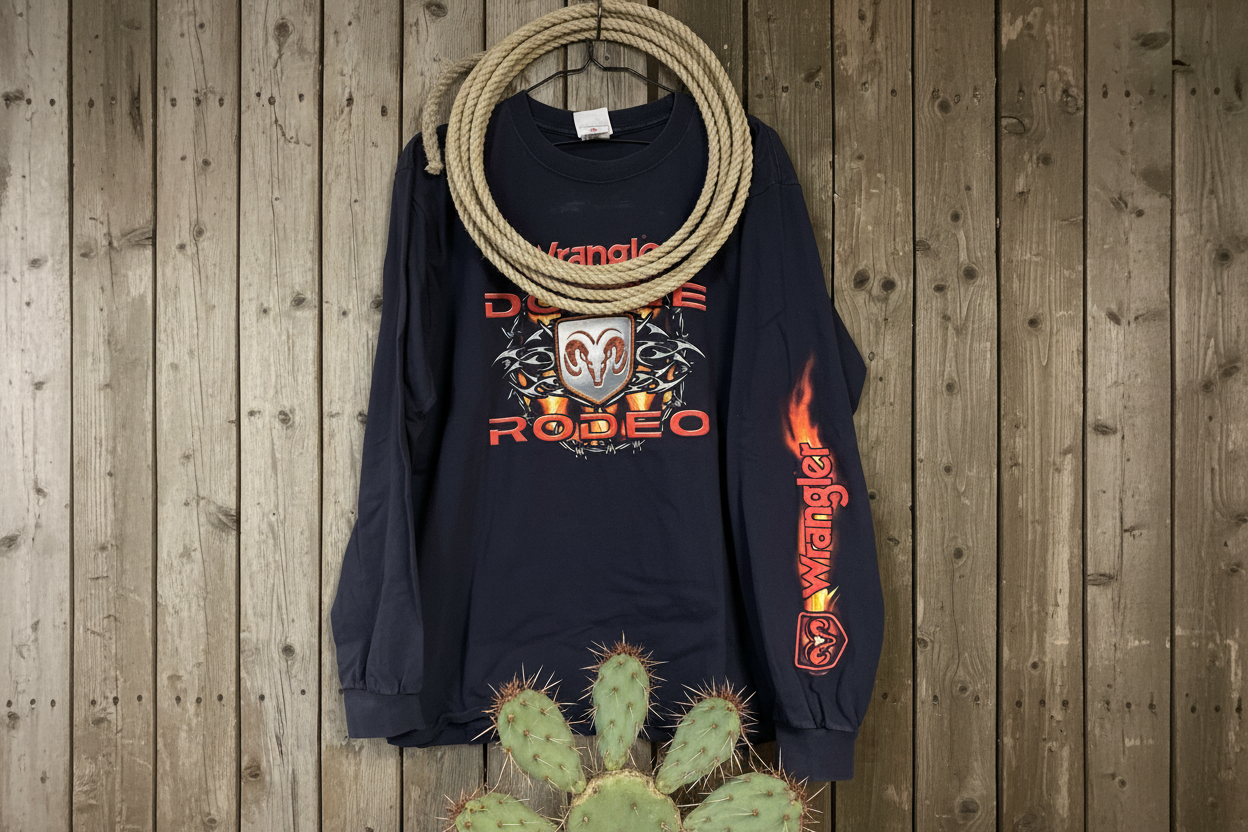 Rebellclothes –  wrangler dodge långärmad Cowboy Vintage Bullrider rodeo T-shirts från USA