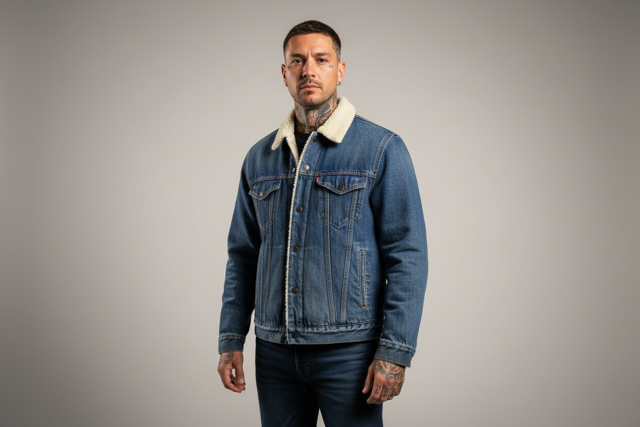 Vintage jeansjacka Levis blå fodrad medium