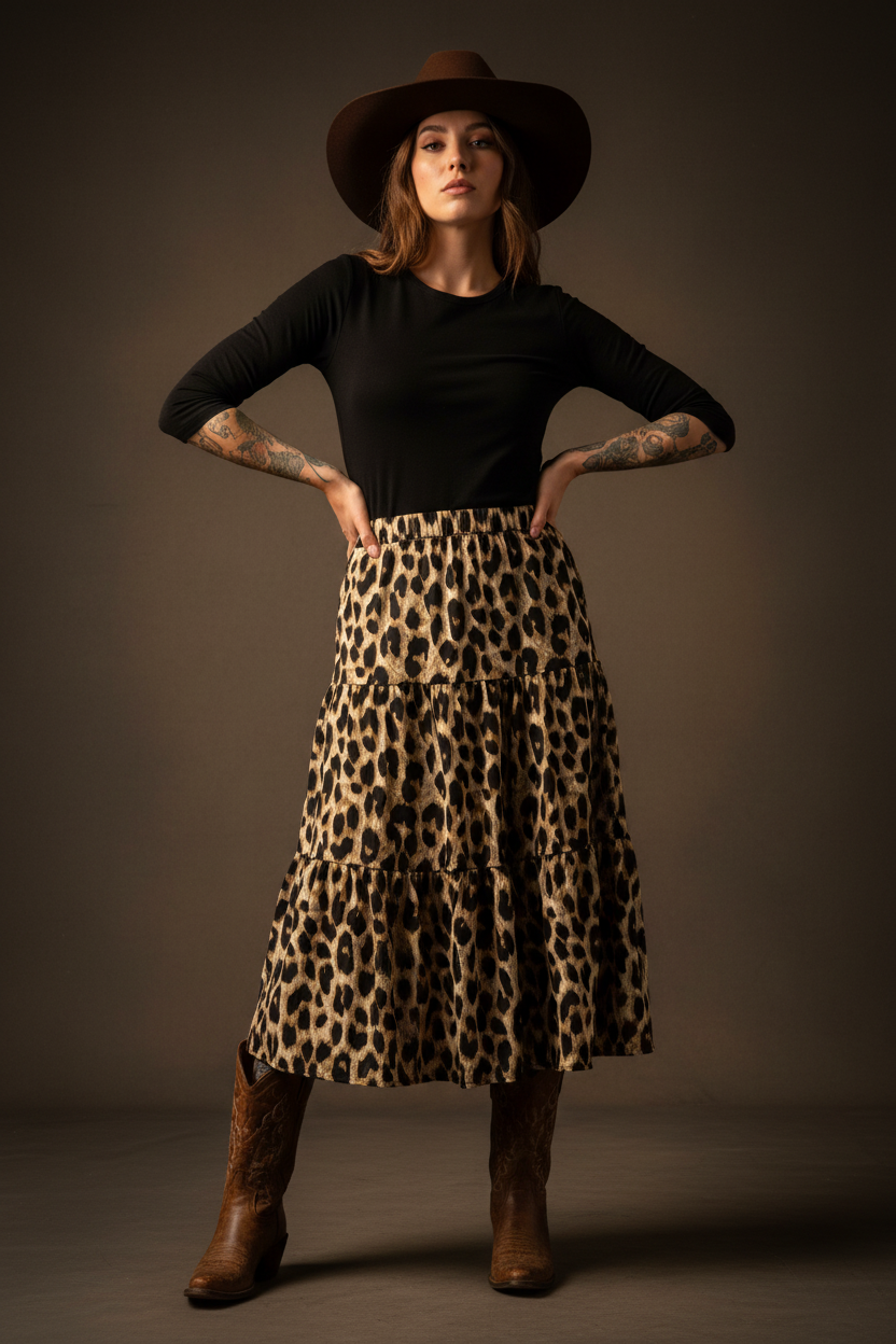 rebell boho western boho kjol Leopard