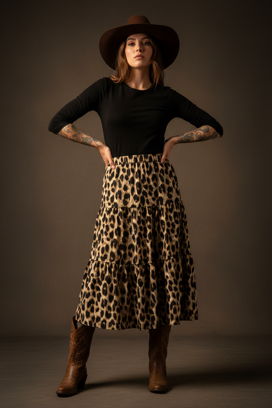 rebell boho western boho kjol Leopard