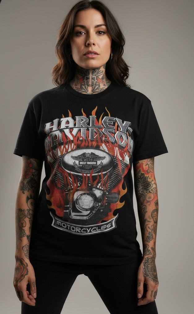 Harley Davidson motorcykel  tshirt  svart small /medium unisex