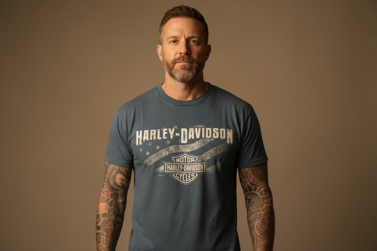 Harley Davidson motorcykel  tshirt    Blå large unisex
