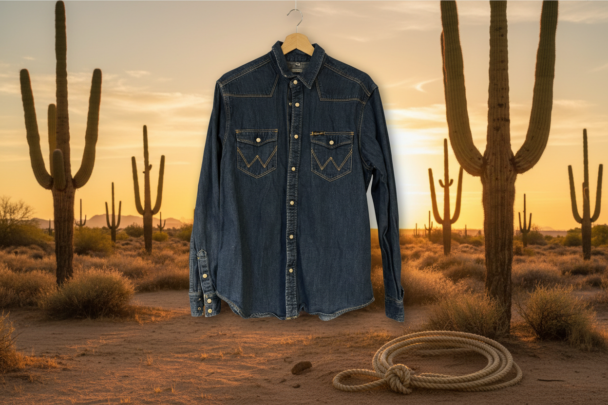Rebell Vintage jeansskjorta  wrangler mörkblå westernskjorta medium