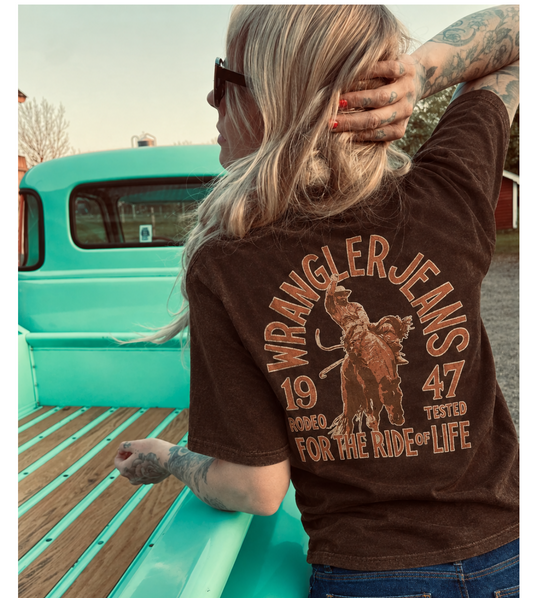 Wrangler vintage tre torte  cowboy print T-shirt  brun