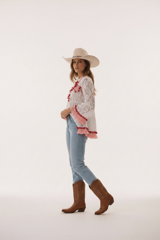 rebell spetsblus boho style vit beige rosa