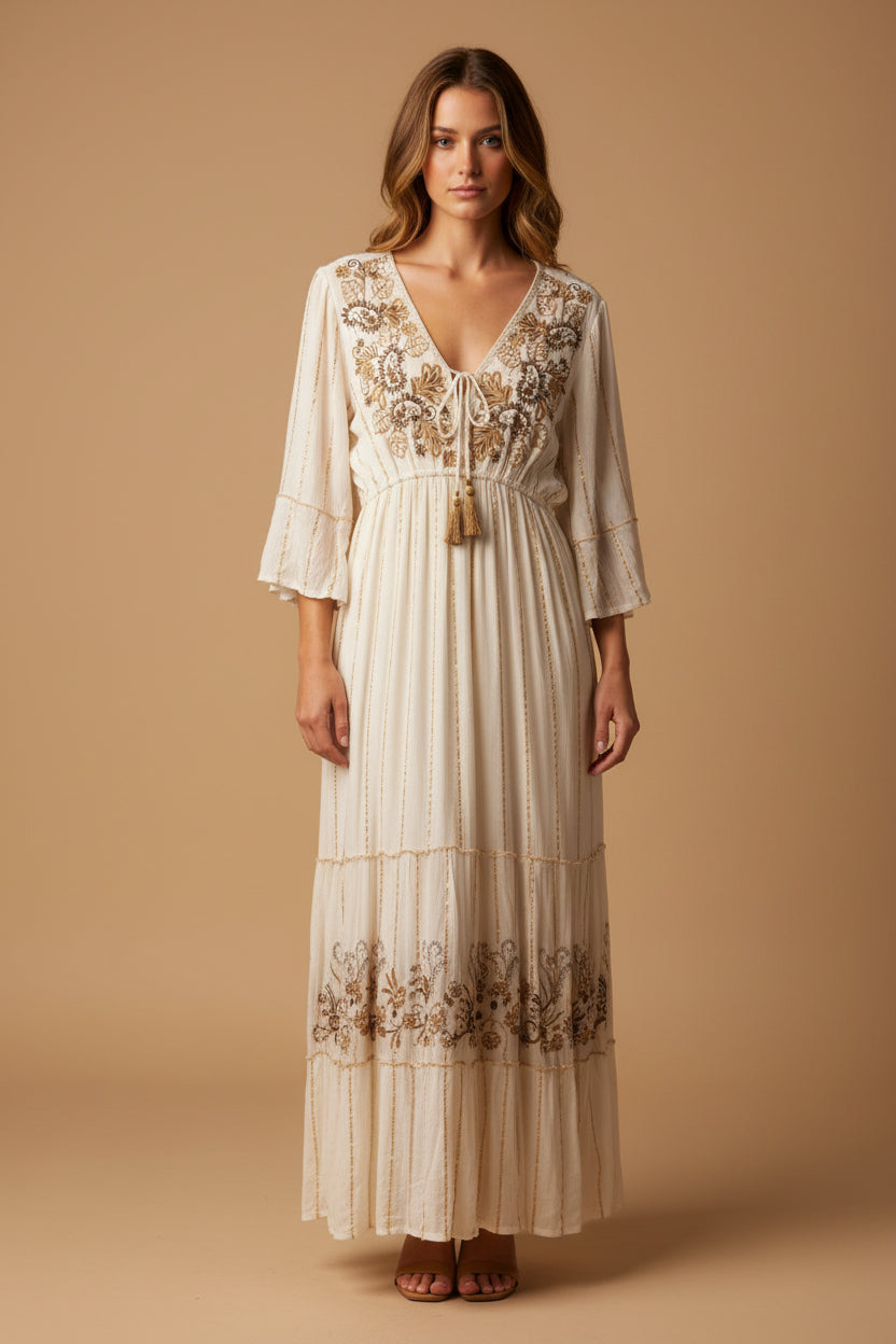 rebell boho western pepper Texas långklänning beige guld  unisex fit one size