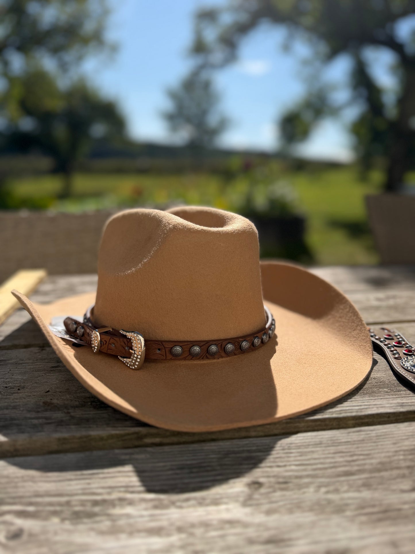 Stars and stripes hattband läder brun