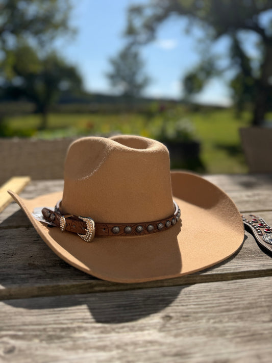 Stars and stripes hattband läder brun