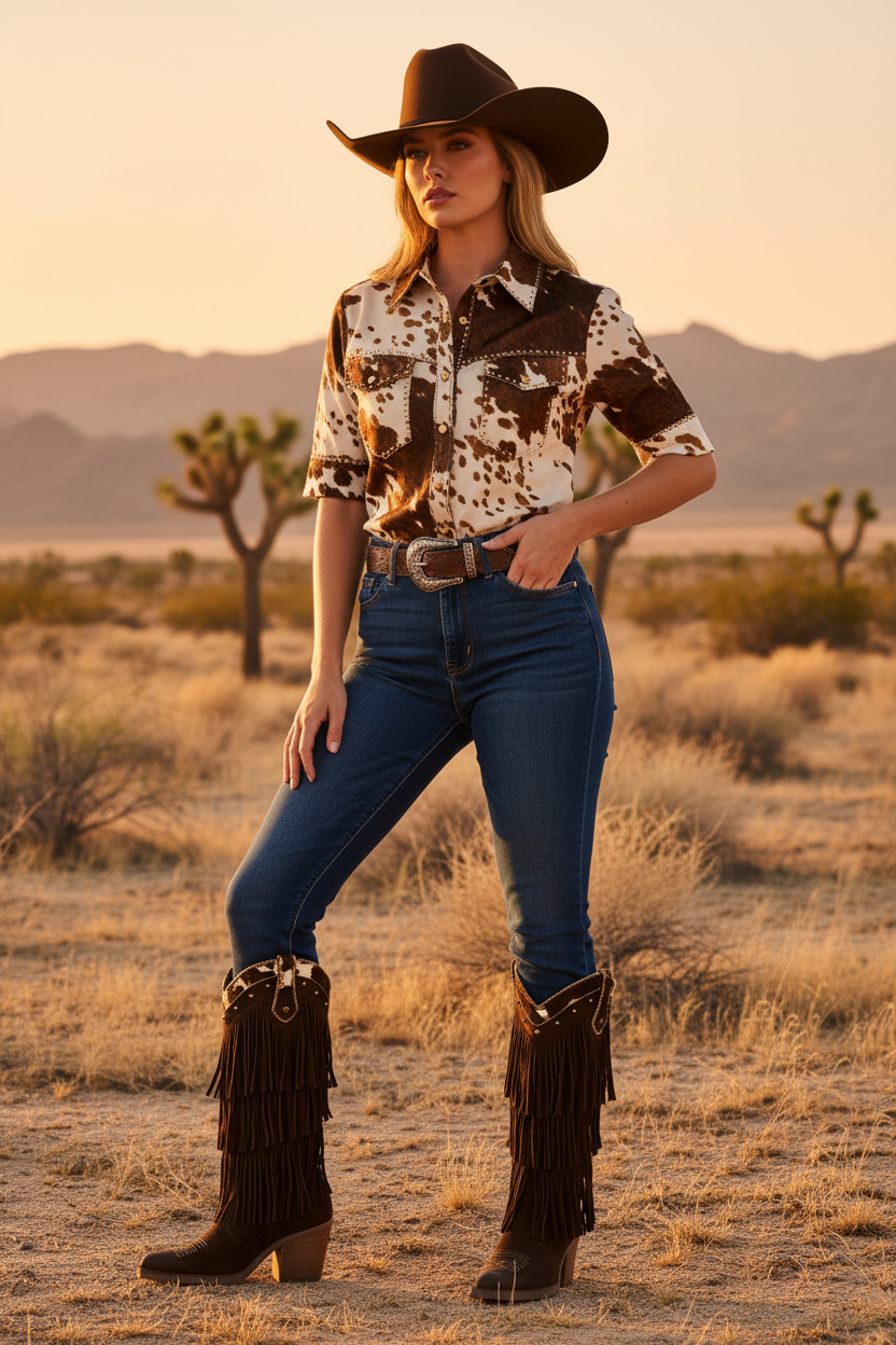 Nemonic Cowboyboots Boho Fransboots brunt cowgirl