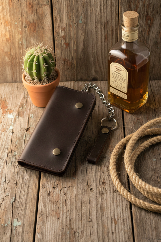 Rebell Läder Plånbok med kedja Brun