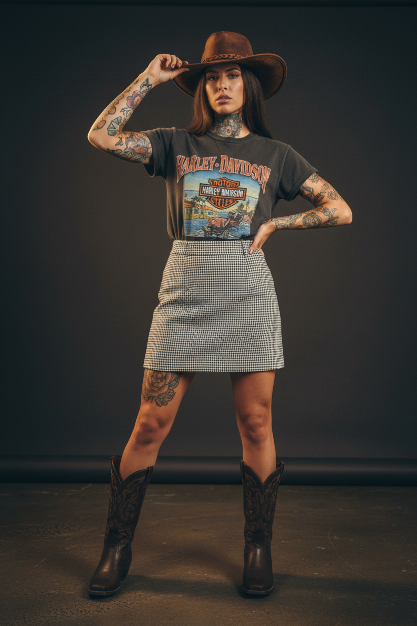 rebell boho western boho rutig   kort kjol
