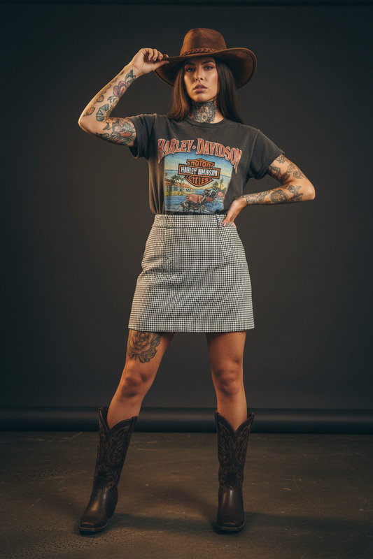 rebell boho western boho rutig   kort kjol