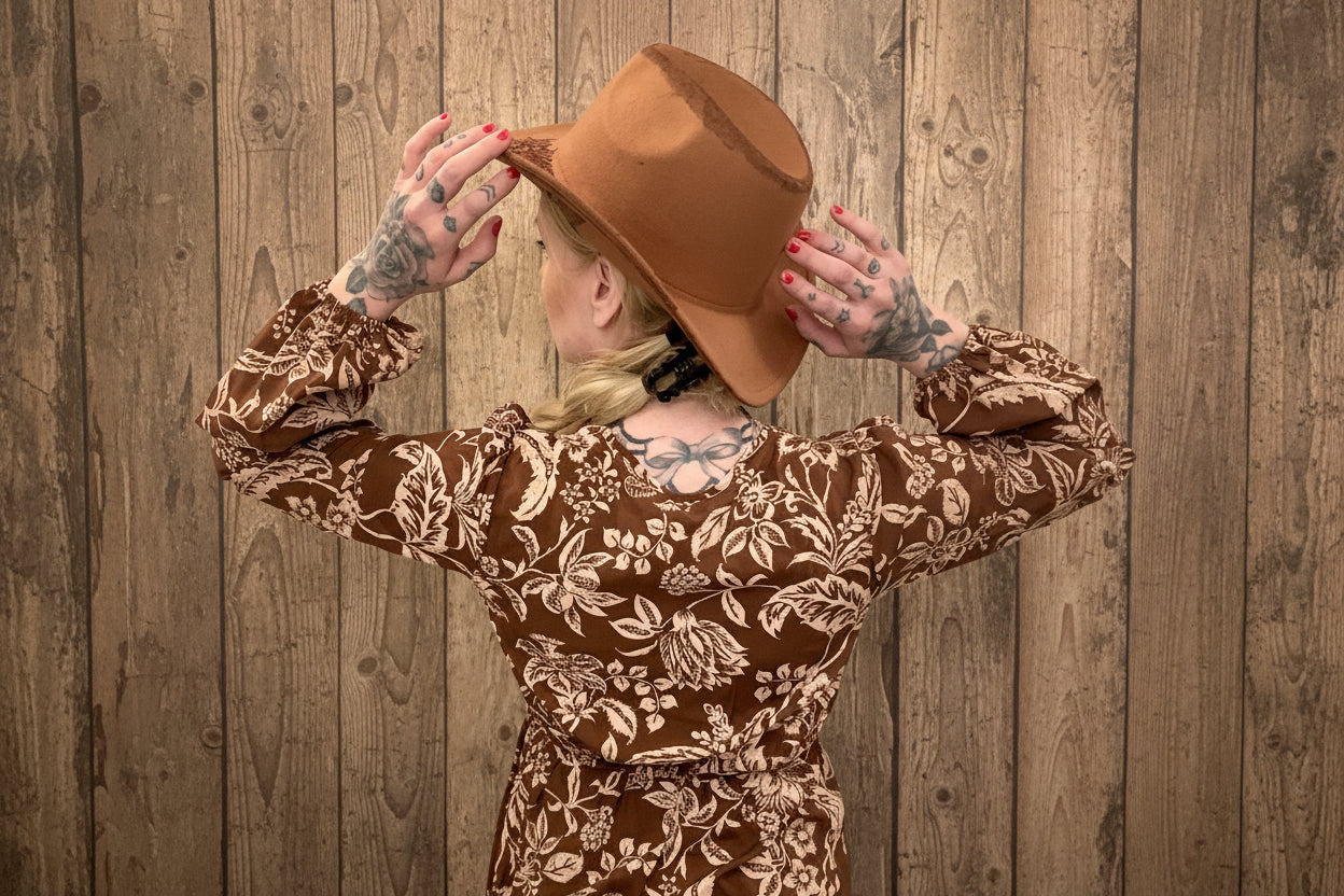 rebell boho western dessert grace långklänning bruna  toner