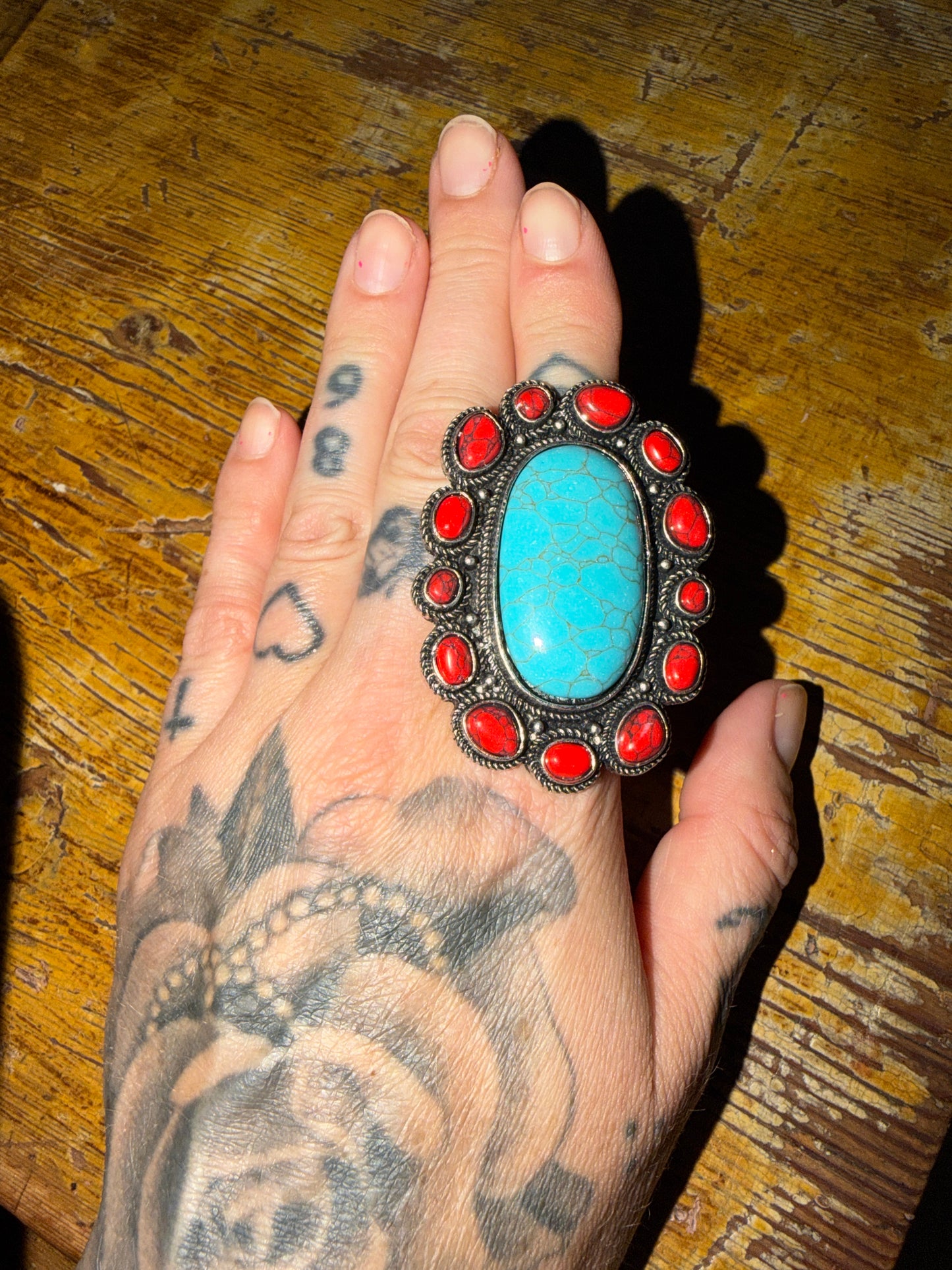 Texas jewelry turkos röd stor ring flex