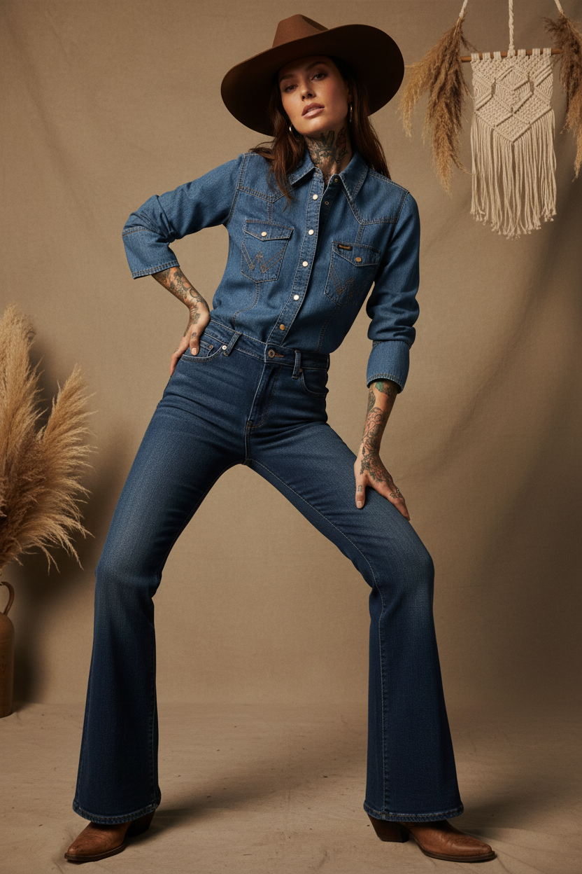 Wrangler skjorta western cowboy fade dam