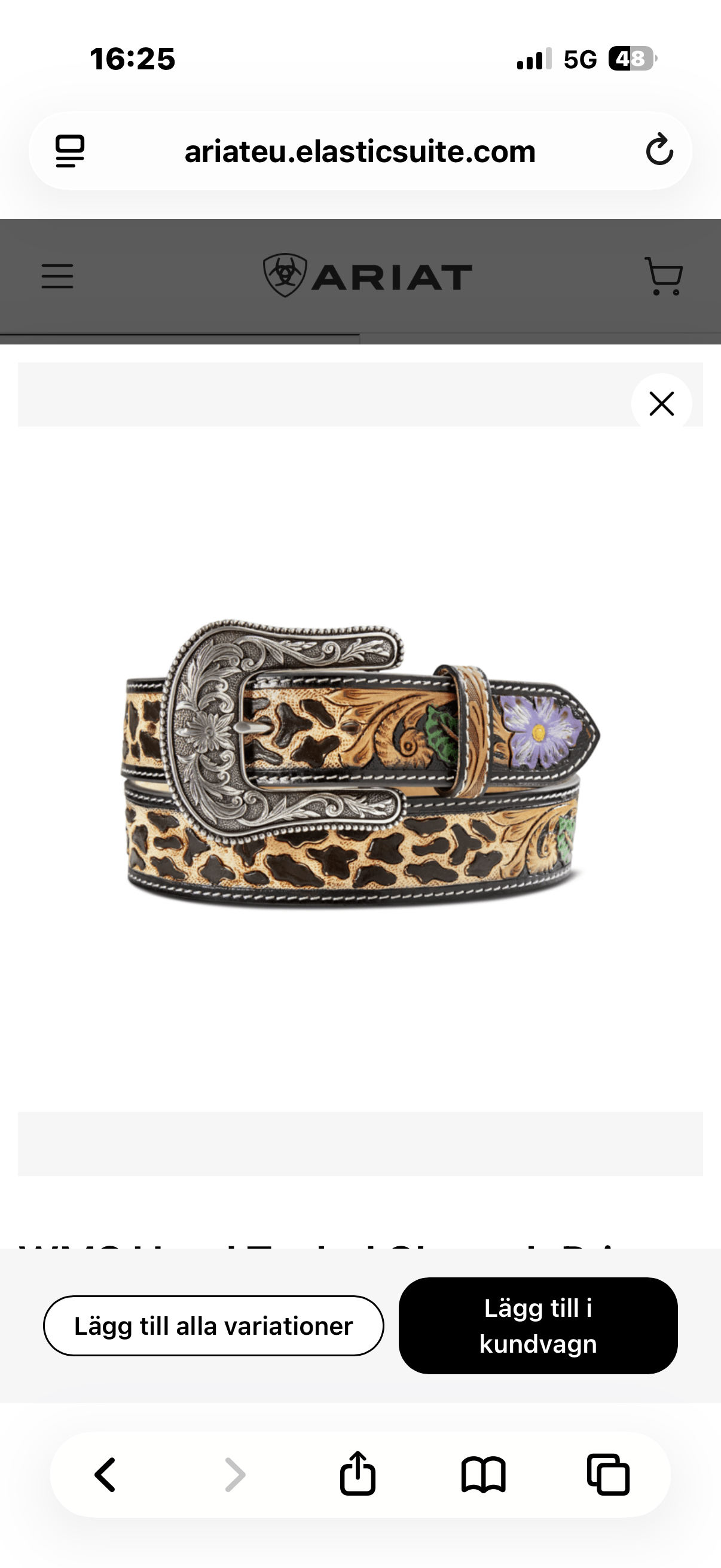 Ariat WMS Hand Tooled Cheetah Print With Painted Flower Belt