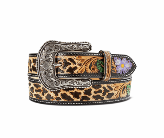 Ariat WMS Hand Tooled Cheetah Print With Painted Flower Belt