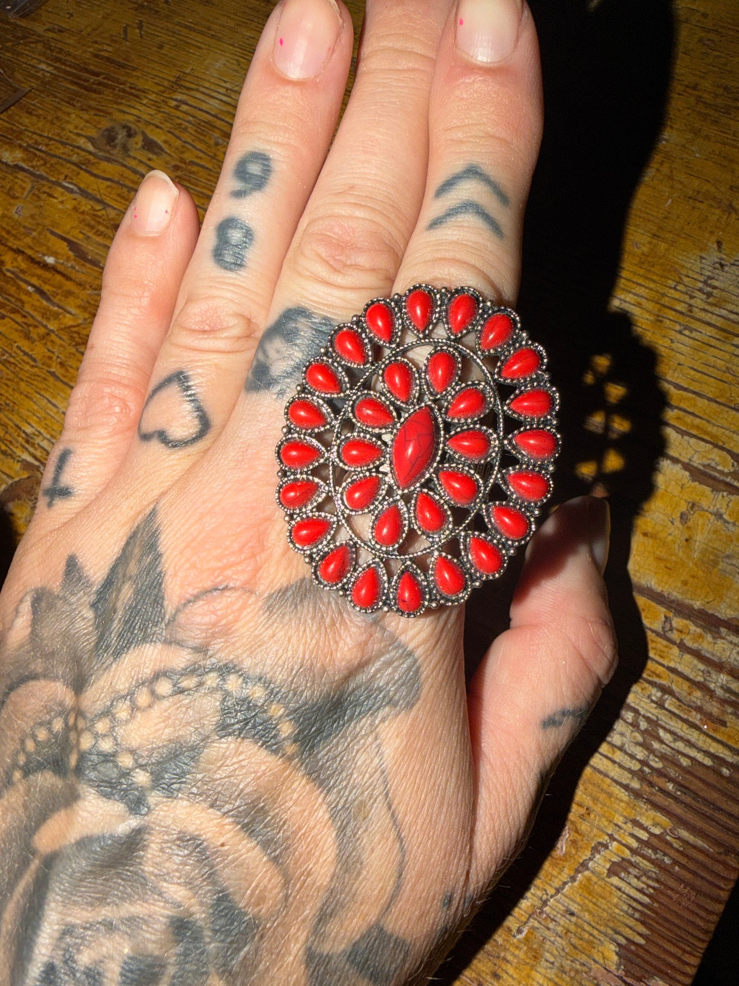 Texas jewelry röd  stor ring stretch