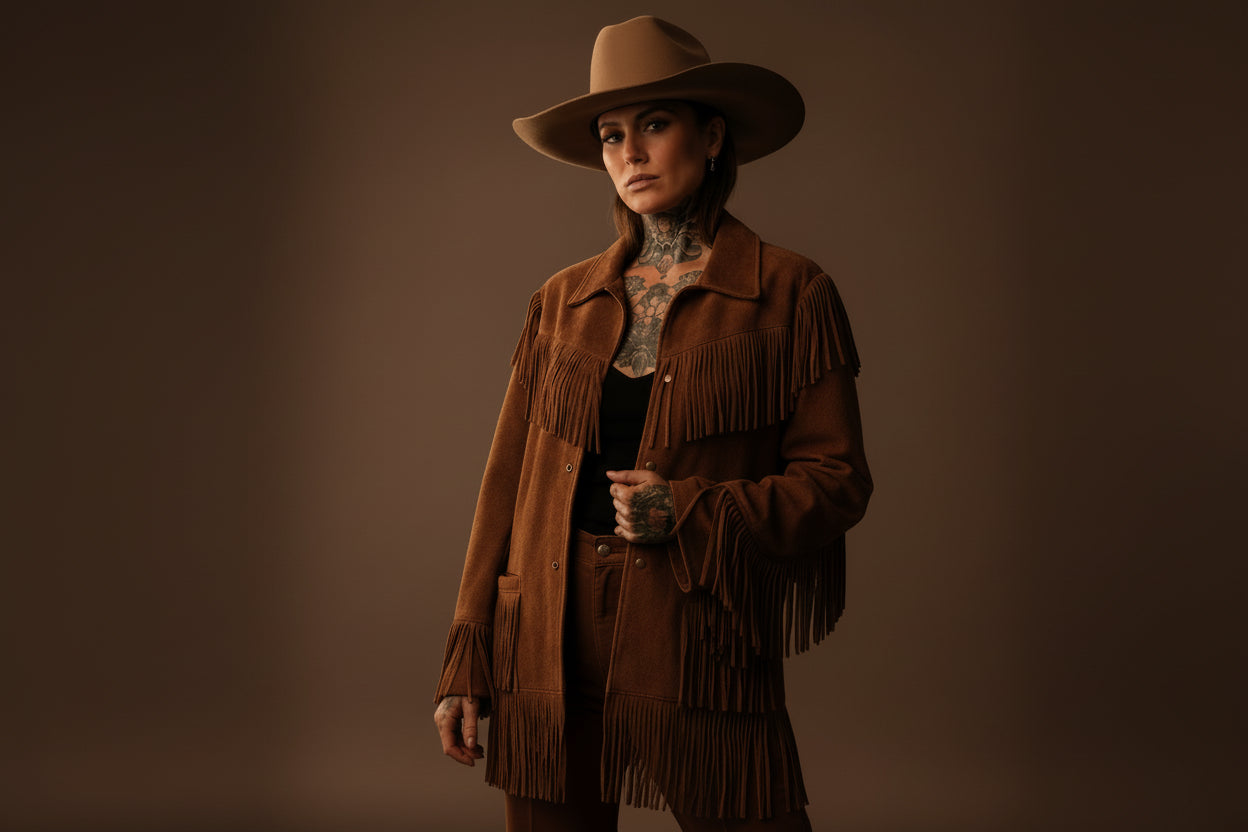 Vintage mocka western jacka petroff fransjacka  strlk large xl