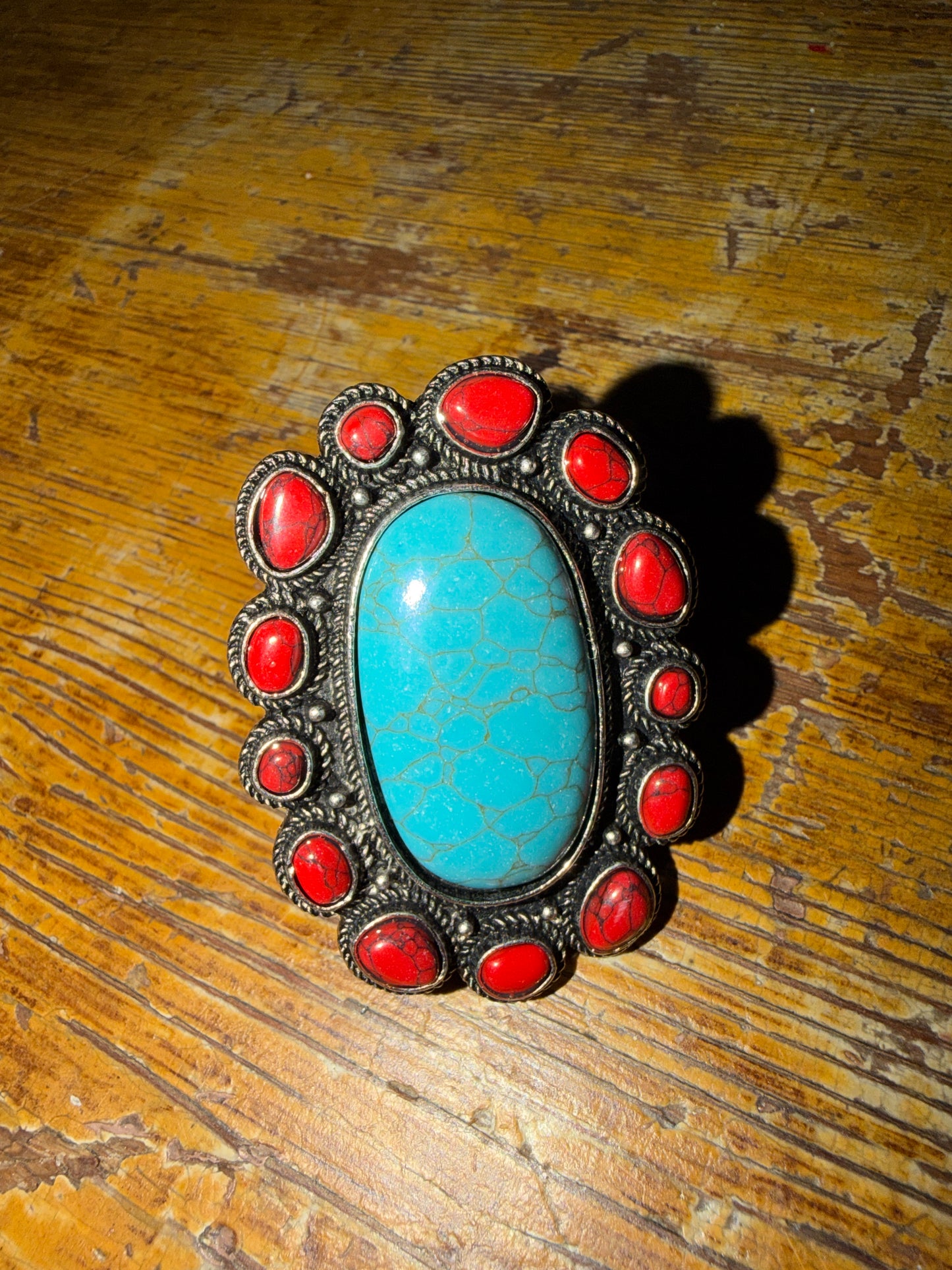 Texas jewelry turkos röd stor ring flex