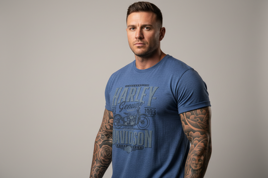 Harley Davidson motorcykel  tshirt blå unisex XL