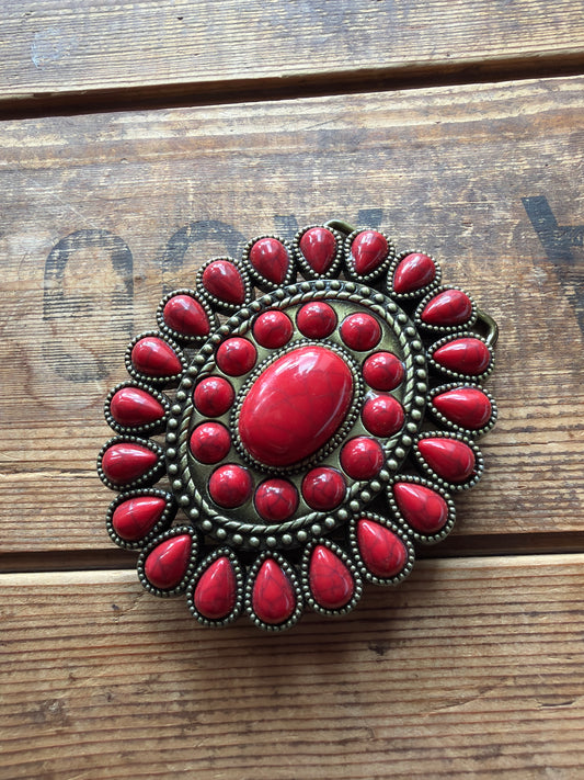 belt buckle red stone