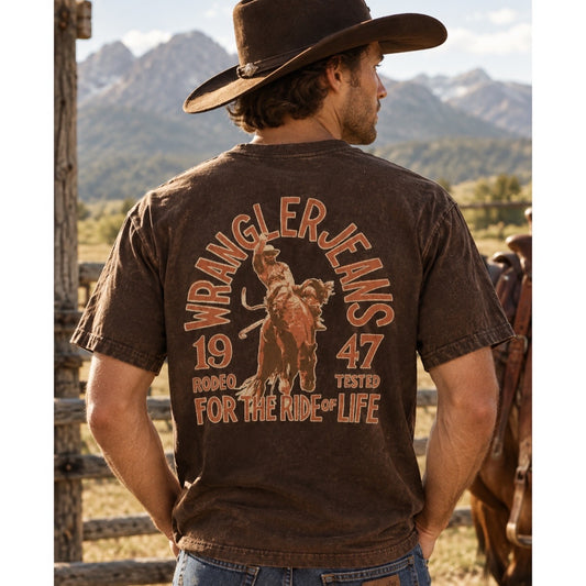 Wrangler vintage tre torte cowboy print T-shirt brun