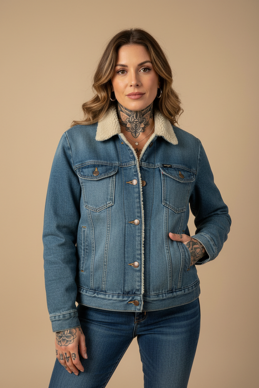 Vintage jeansjacka wrangler blå medium   (Small ) fodrad
