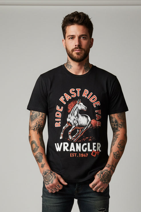 Wrangler cowboy wrangler western ride fast  tshirt limited edition usa unisex