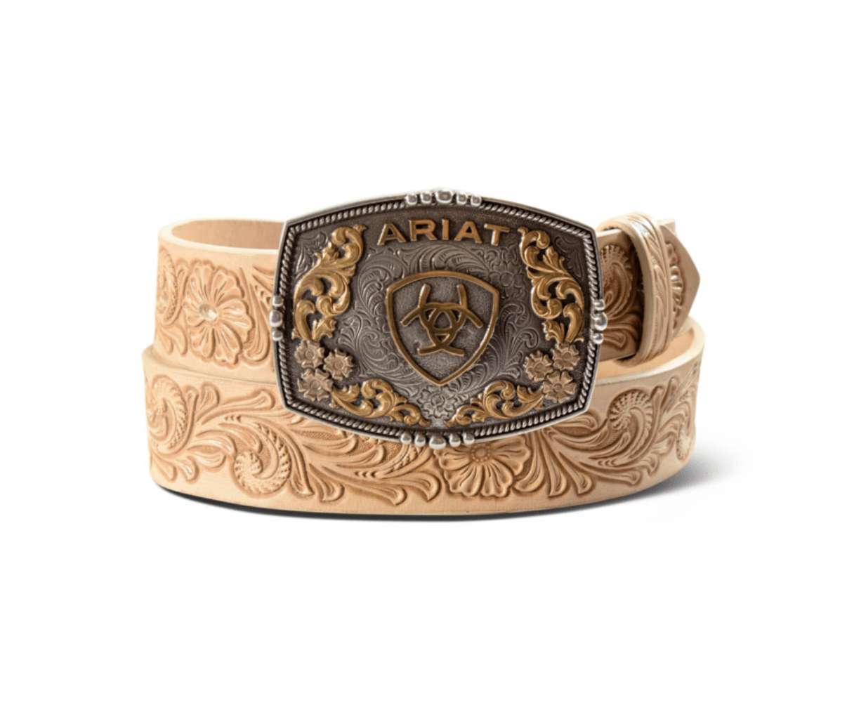 Ariat WMS Floral Emboss Leather Belt with Plate Buckle