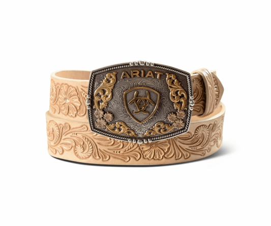 Ariat WMS Floral Emboss Leather Belt with Plate Buckle