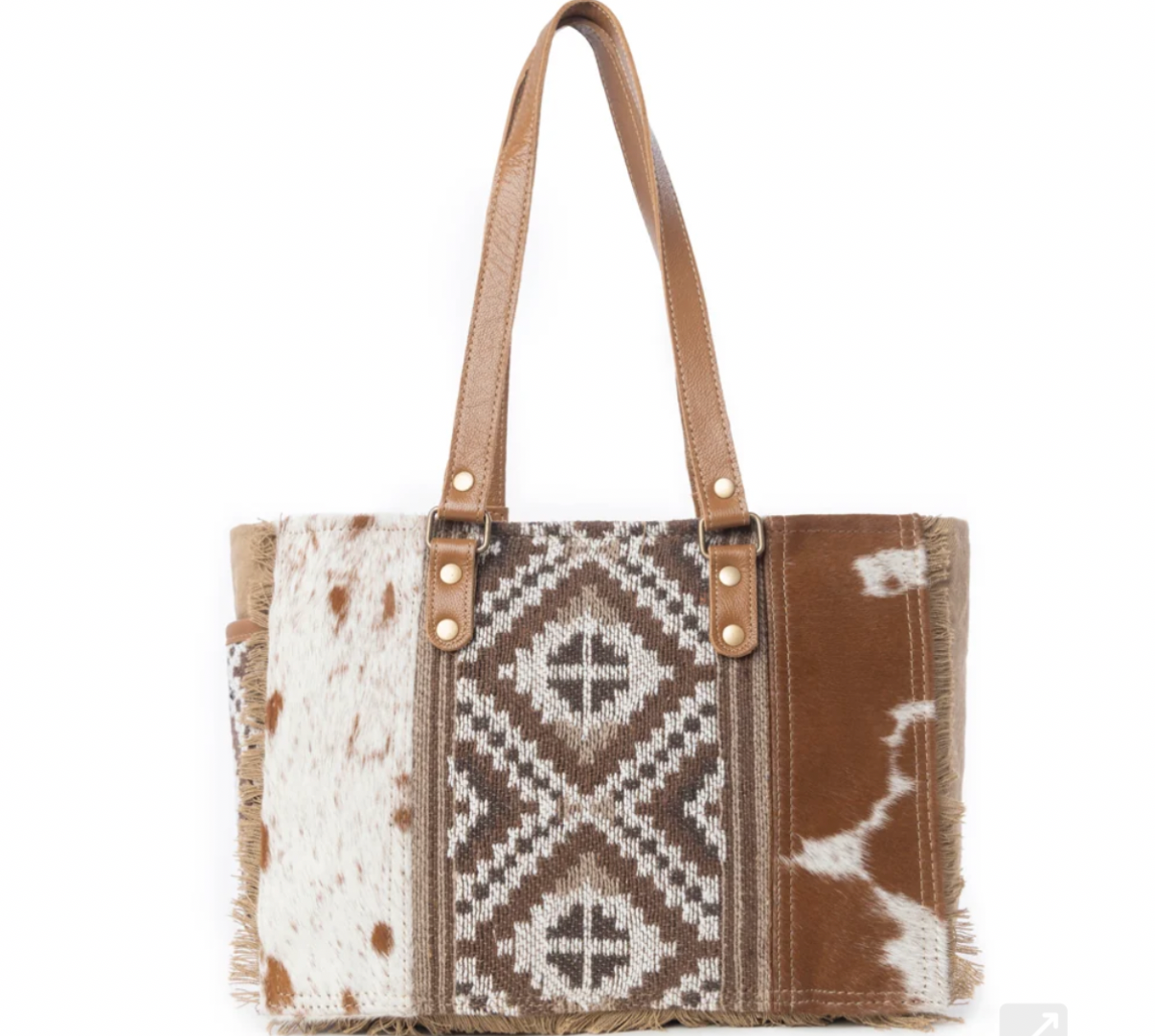 Myra bags  detaljer äkta läder & kohud väska brun