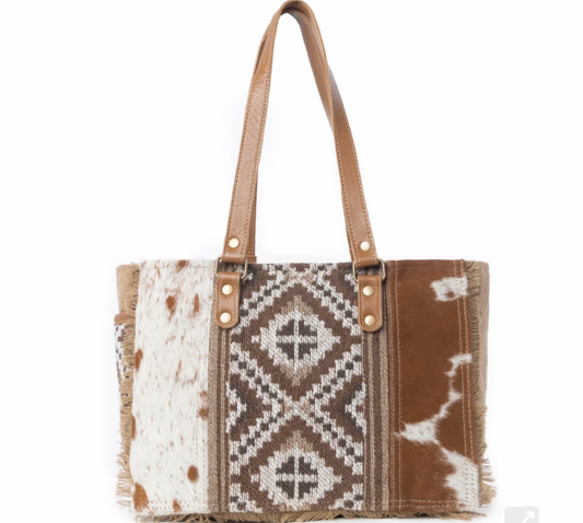 Myra bags detaljer äkta läder & kohud väska brun