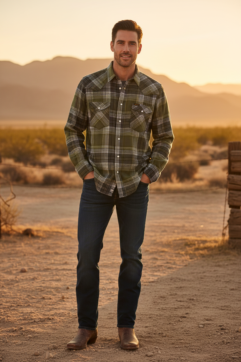 Wrangler skjorta flanell western shirt pesto