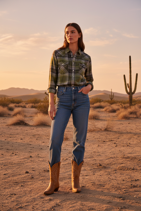 Wrangler skjorta flanell western shirt pesto