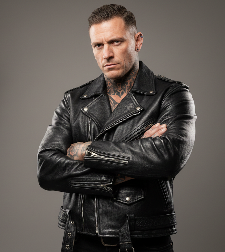 Akasko Leather Jacket – Tidlös Skinnjacka med Attityd bikerjacka vintage strlk 42