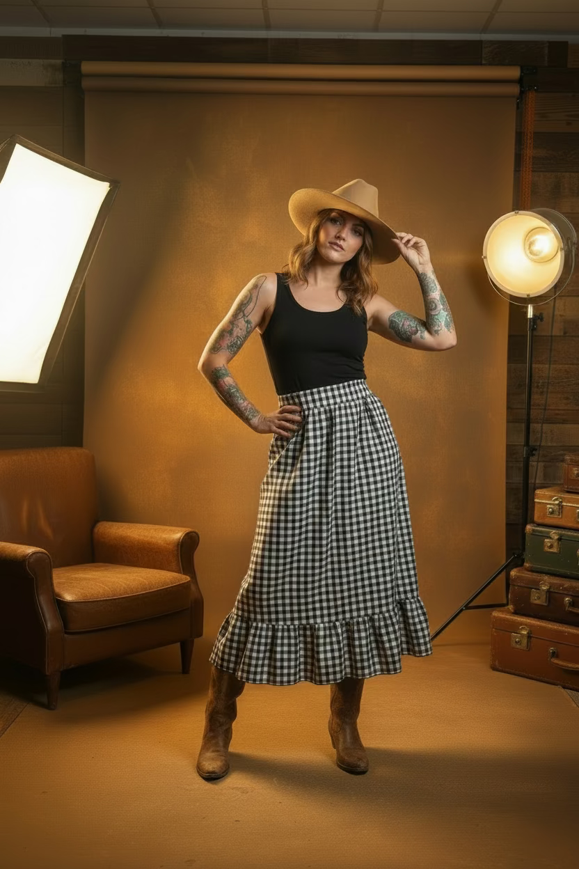 rebell boho western boho kjol rutig