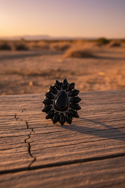 Texas jewelry svart stor ring stretch