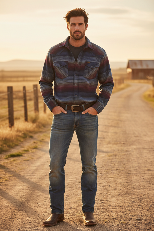 Wrangler skjorta flanell western shirt dark americana